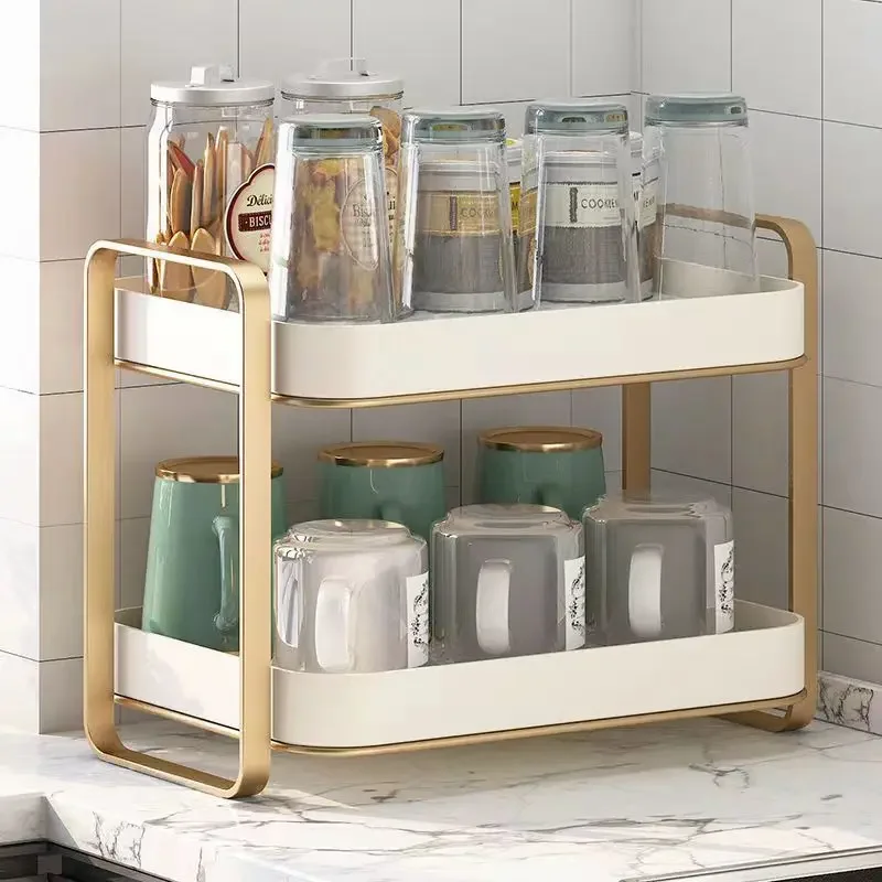 

Storage Shelves Shelf Storage Rack Water Tea Cup Tea Set Glass Storage Rack Desktop Double Tray Household Drain Box