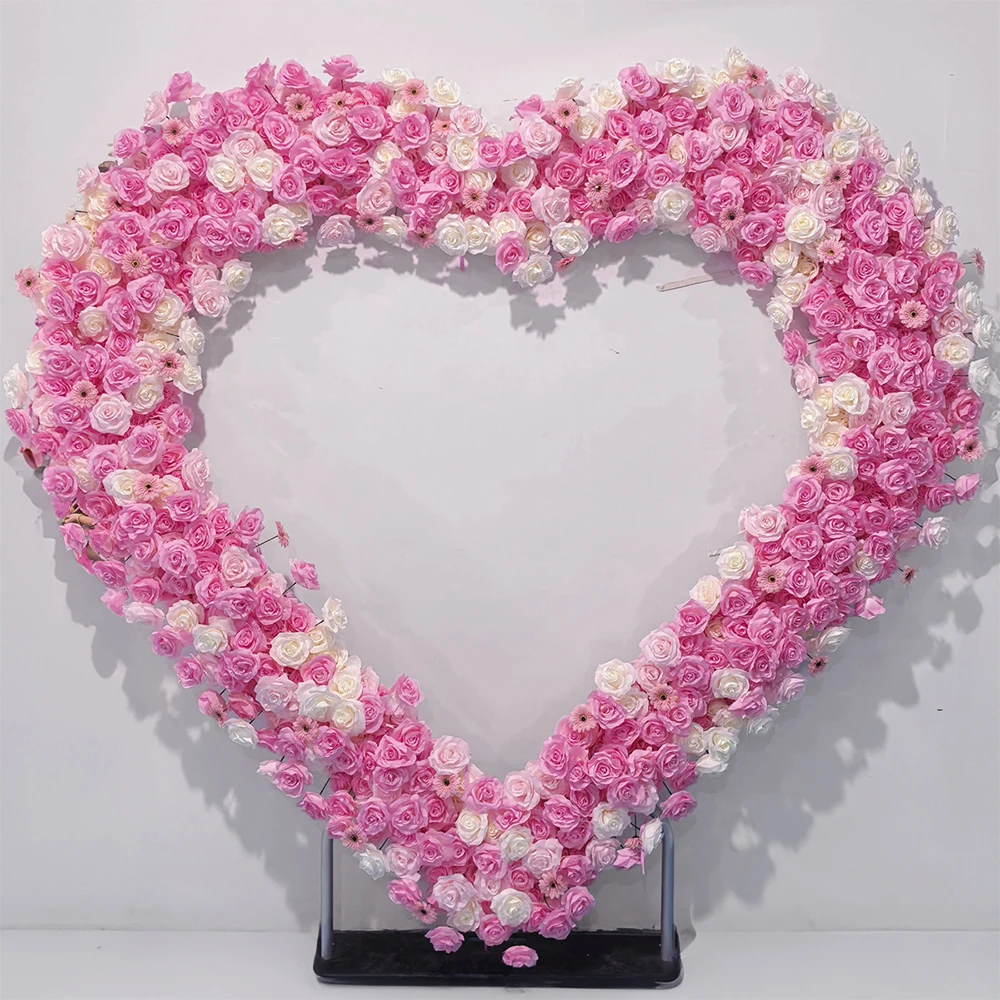 5D Luxe Witte Rozen Hartvormige Boog Kunstbloemen Achtergrond Romantische Bruiloft Feestdecoratie Raamdecoratie Arrangement