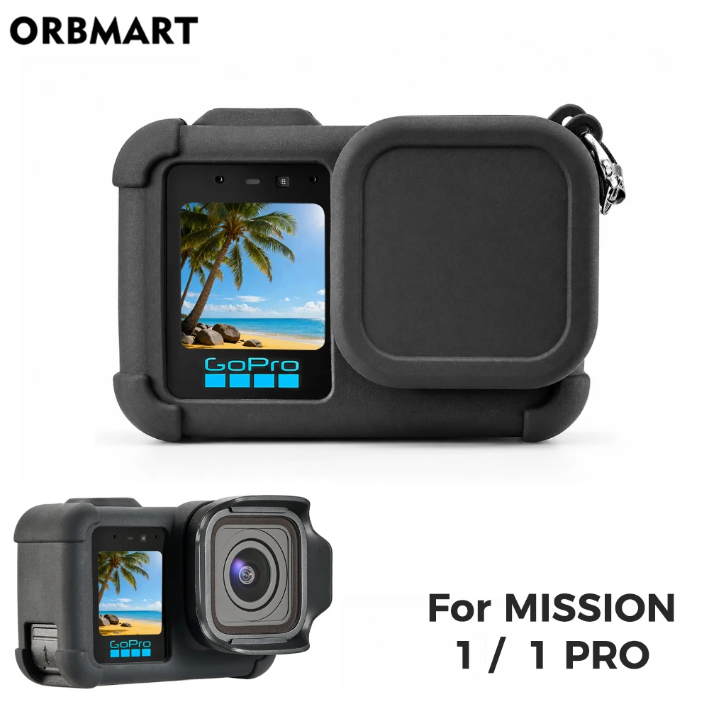 Silicone Case for GoPro Mission 1/1 Pro Accessories, Tempered Glass Protector Magnetic Mount Foldable Rechargeable Battery Door
