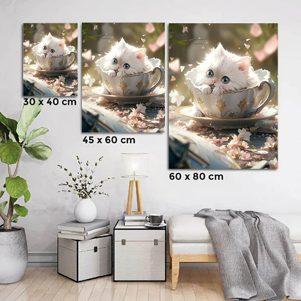 YOUQU DIY Art Diamond Painting Animal Diamond Mosaic Home Decoration Teacup Cat Diamond Embroidery Cross Stitch Set Gift