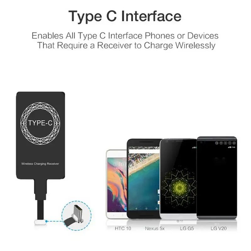 Wireless Charging Adapter Fast Speed Receiver Adapter Wireless Charger Slim Receiver Chip Safe Thin Type-C Charging Receiver