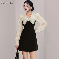 Dresses Women Long Sleeve Lovely Korean Style Students Sweet Mini High Waist Summer Breathable Peter Pan Collar Design Vestido