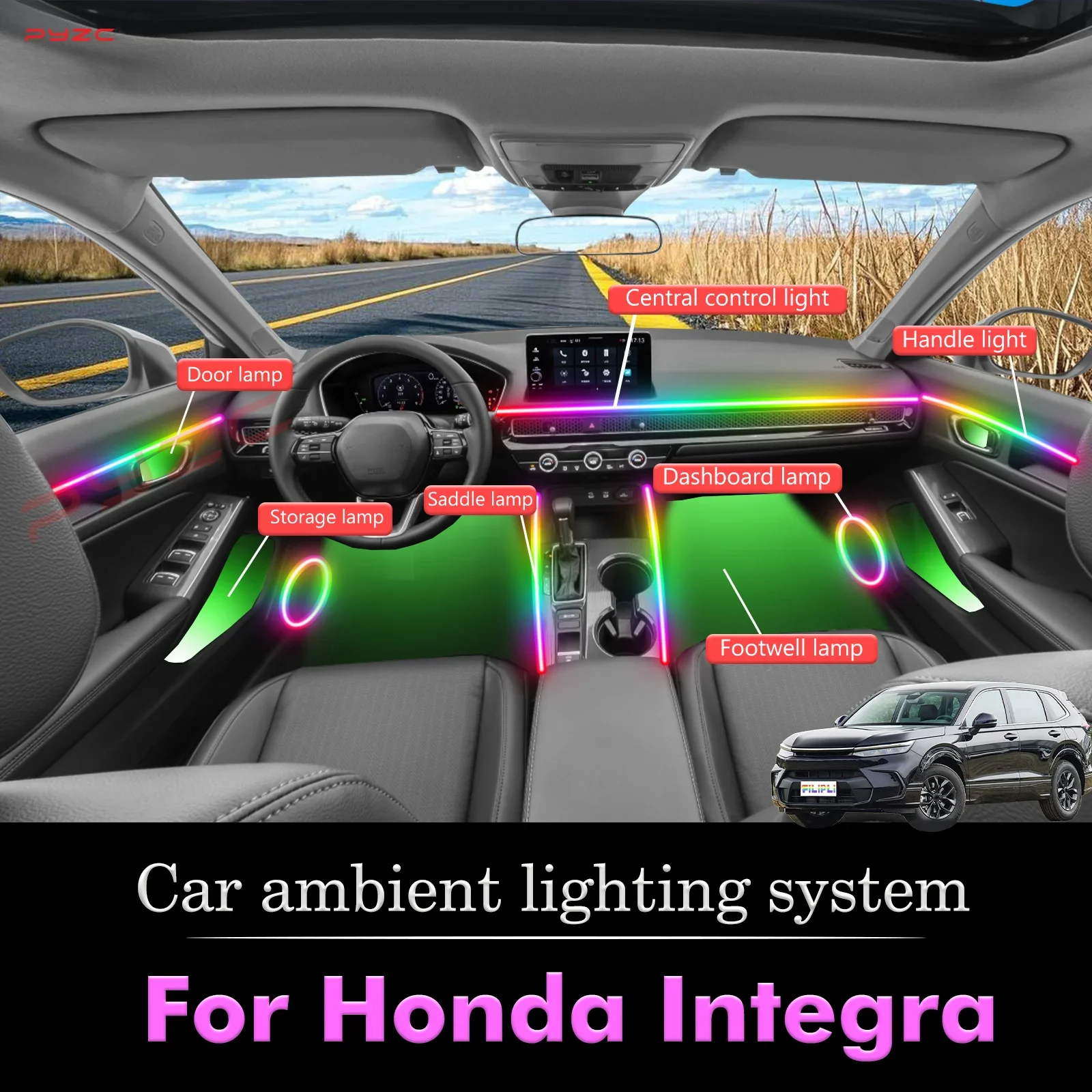 

For Honda Integra Smart Remote Control Car Interior Ambient Light RGB 64 Colors LED Energy Saving Efficient Lamp Kit