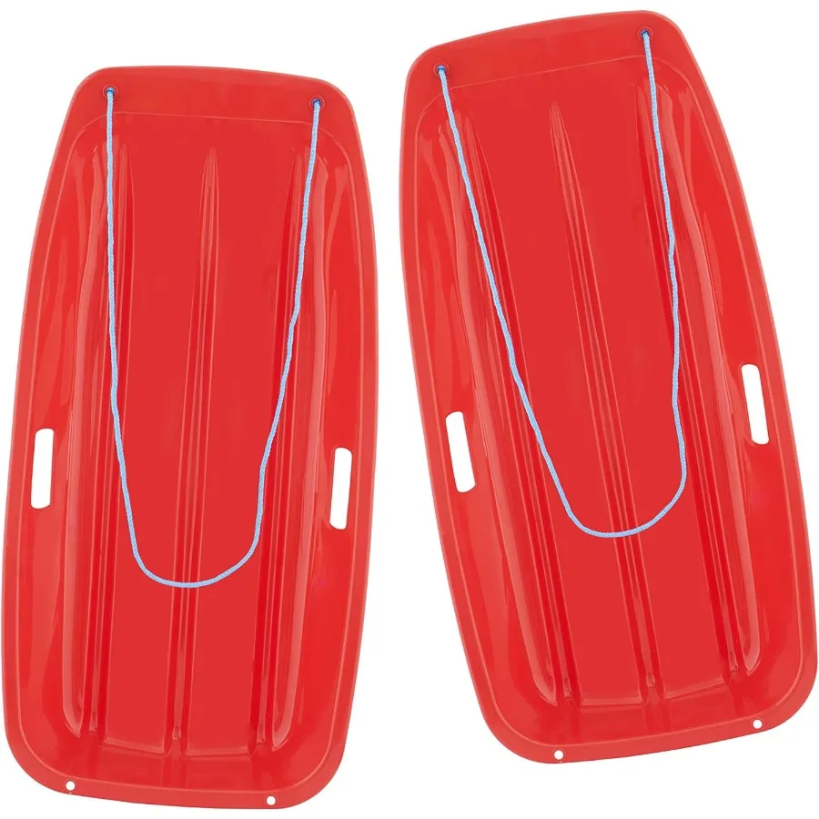 35 زلاجة ثلج بلاستيكية طويلة مع مقبضين وحبل سحب للبالغين في فصل الشتاء والثلج مكونة من قطعتين باللون الأزرق #1