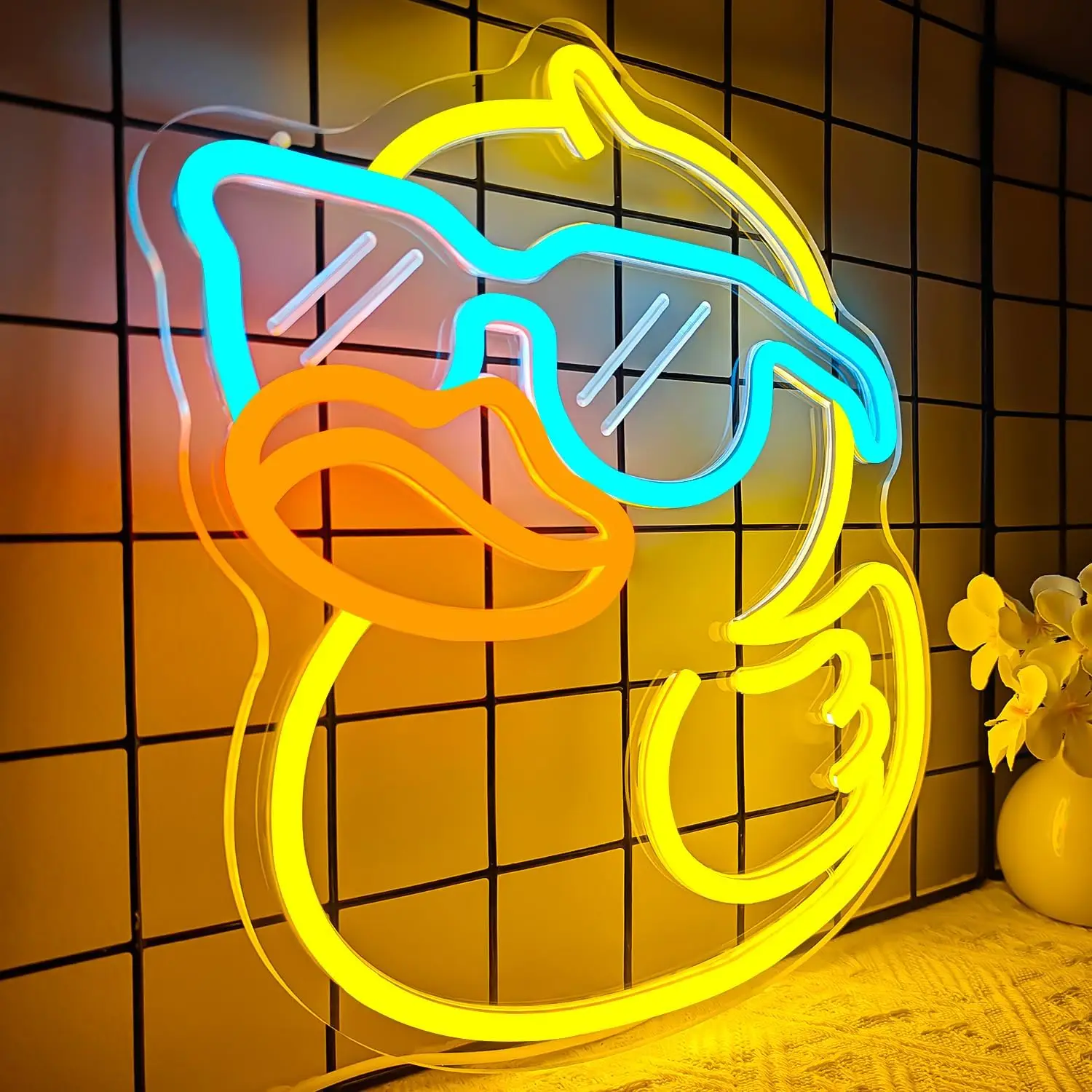 بطة النيون USB عكس الضوء LED ضوء النيون لغرفة النوم لطيف بطة مع نظارات الحمام ديكور ضوء الليل هدايا للأطفال
