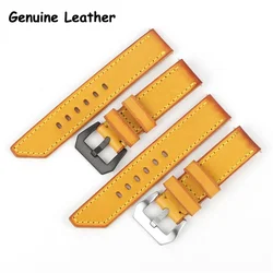 3mm Thick Genuine Leather Watchbands 20mm 22mm 24mm 26mm Yellow Brown Retro Women Men Cowhide Watch Band Strap Belt With Buckle