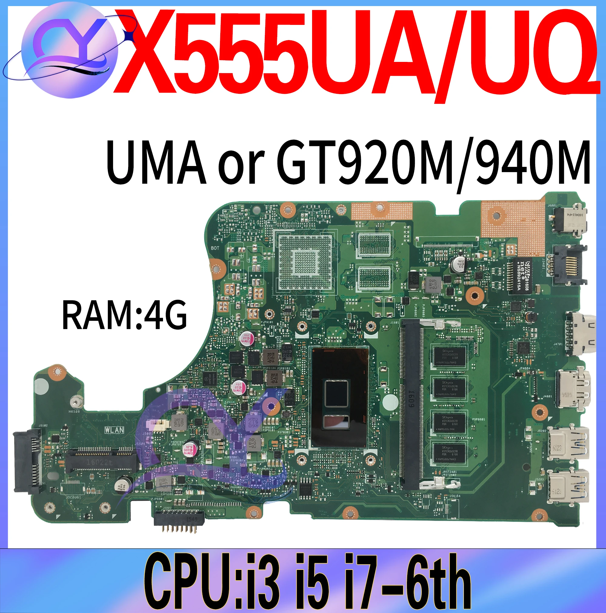 X555UA MAINboard For ASUS X555UF F555U X555UB X555UQ X555UJ Laptop Motherboard With i3 i5 i7-6th 4GB GT940M/GT920M-V2G or UMA