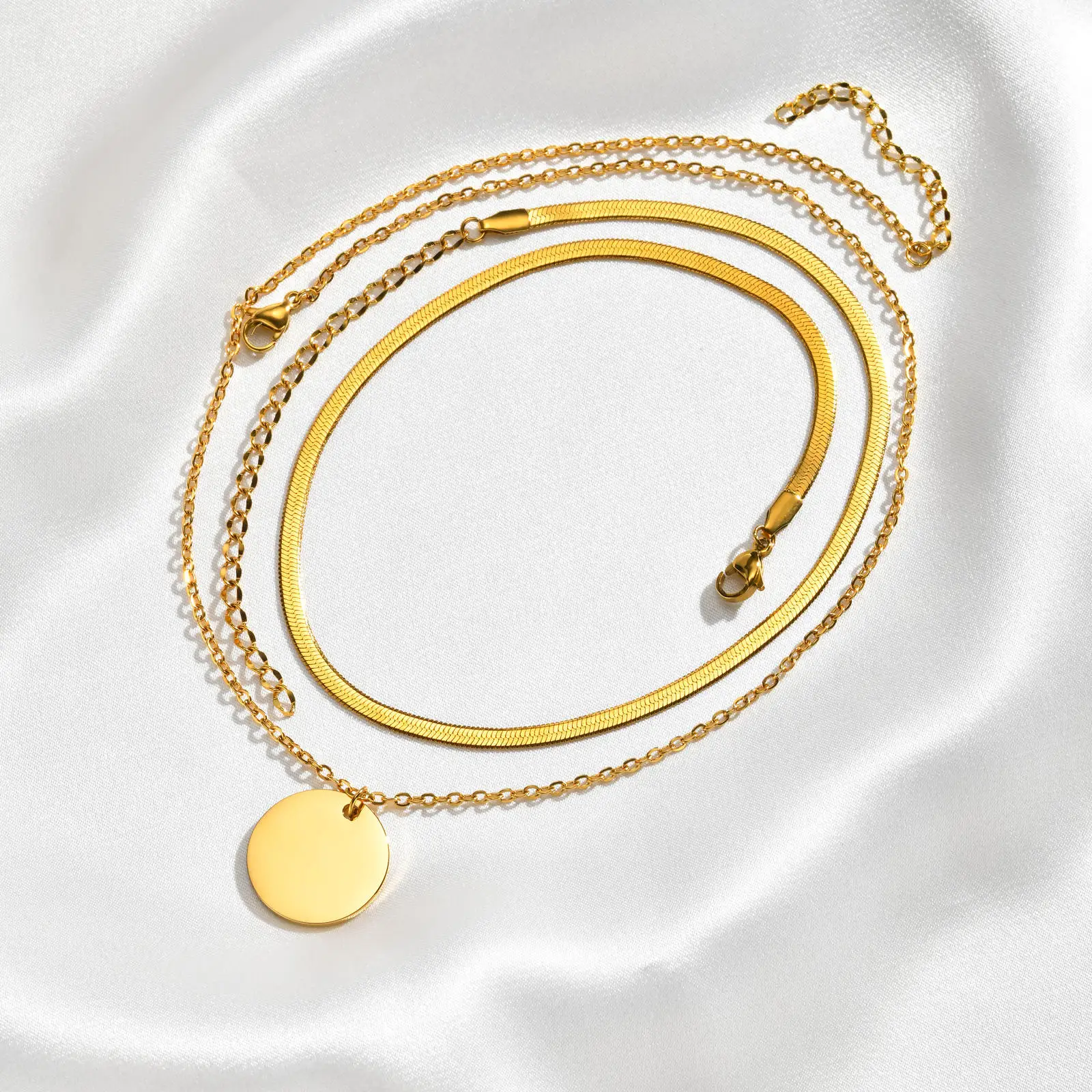 Vnox 2-teiliges goldfarbenes Gliederketten-Halsketten-Set für Damen, wasserdichte, antiallergische Halsketten aus Edelstahl, Modeschmuck-Geschenke – Detail 10