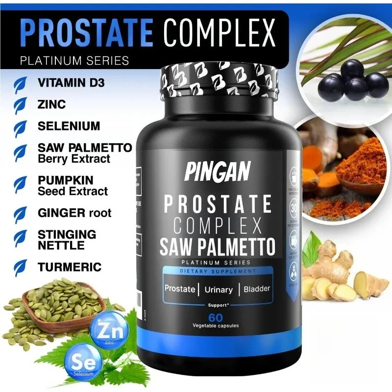 El soporte de próstata para hombres contiene aceite de semilla de palma y calabaza de sierra, raíces de ortiga | 60 Cápsulas - Suministro de 30 días