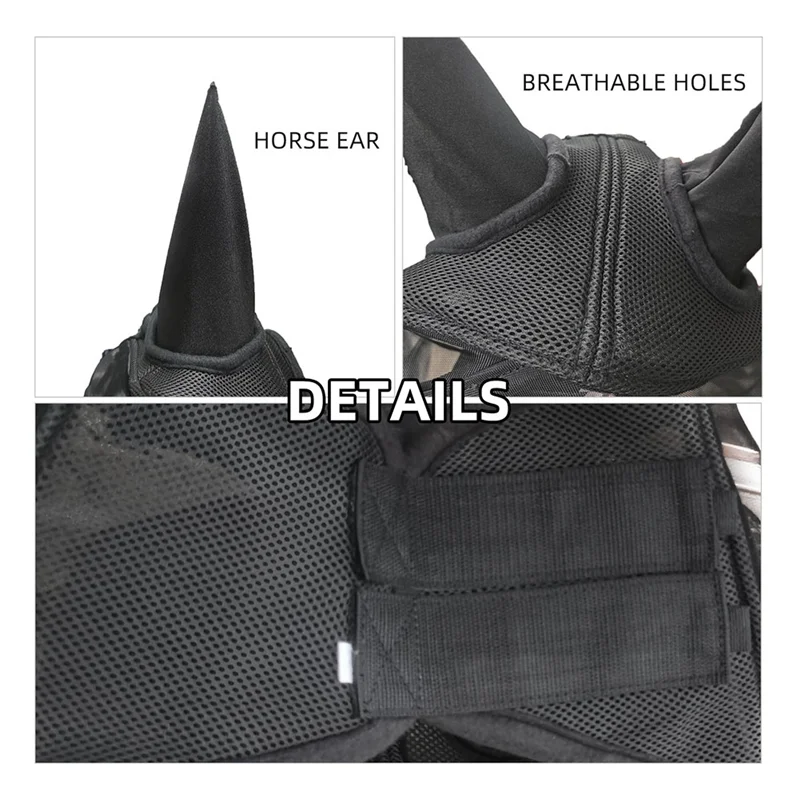 AB61-Horse Fly Mask With Ears Super Comfort Fly Masks For Horses Enhanced Visbility For Trail Riding