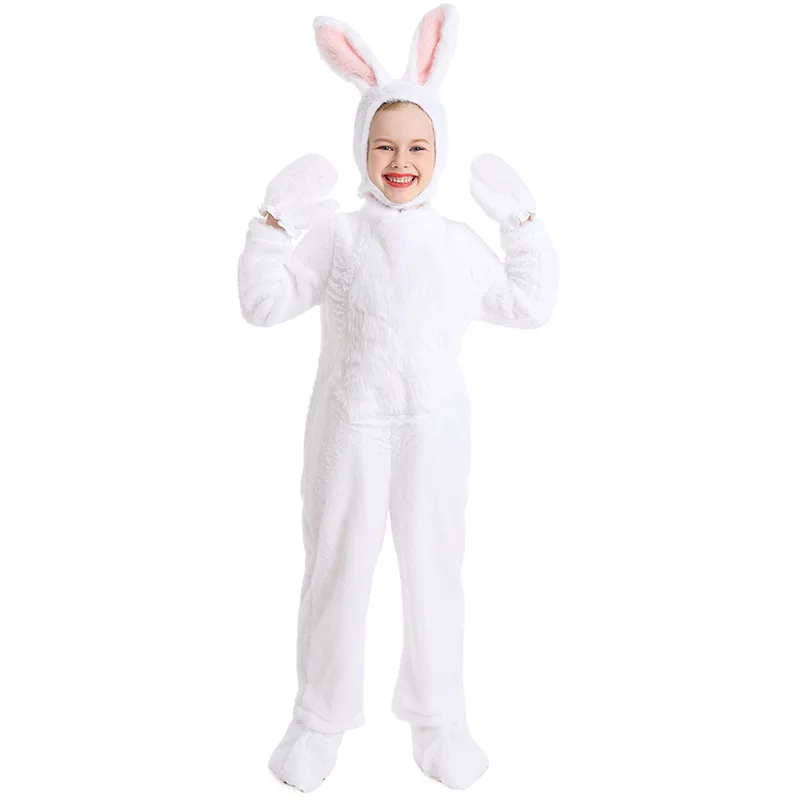 Rabbit Cosplay Costume Girls Boys Furry Cute Small White Rabbit Bunny Costume Halloween Carnival Outfit Jumpsuit Pajamas