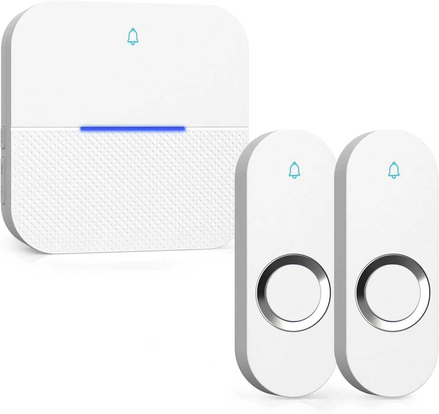 

Беспроводной дверной звонок со светодиодной подсветкой, водонепроницаемый, дальность действия 300 м, 5 уровней громкости и 58 мелодий для дома (белый, 2 кнопки и приемник)