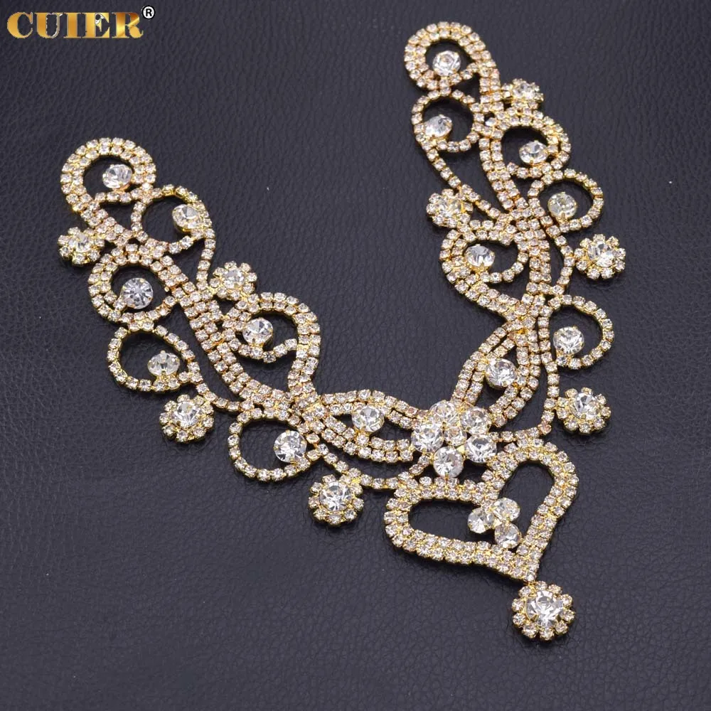 DIY Wedding Dress Neckline Decorations Appliques with Rhinestone Glass Crystal Patches for Women Dress Sewing Rhinestones Trim