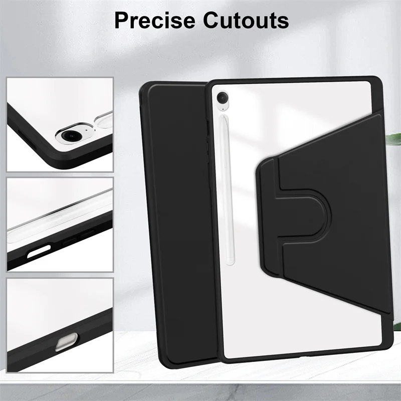 For Samsung Tab S10 FE Plus Case with Pen Holder 360 Rotating