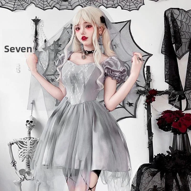 

Halloween Witch Bride Costume Women's Traditional Wedding Dress Masquerade Ball Gown Stage Performance Outfit