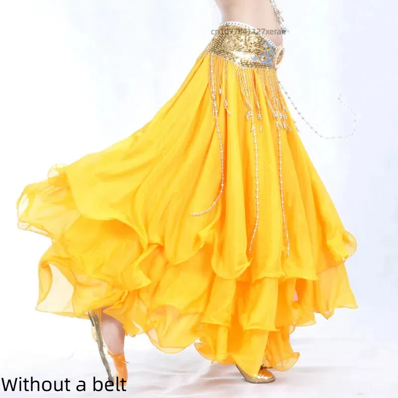 Трехслойная шифоновая юбка с закрученными краями для танца живота, высококачественная 12-метровая большая распашная юбка, женский групповой танцевальный костюм