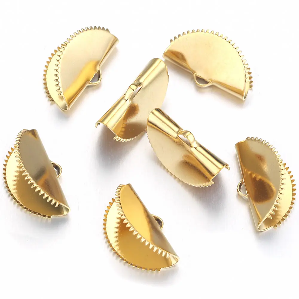 10pcs Ribbon Semi Circle Crimps Cord End Caps Clip Fastener Leather Cove Connectors for DIY Jewelry Making Accessories
