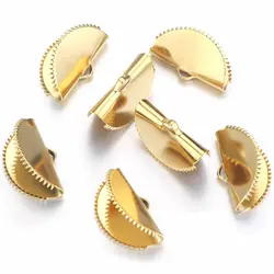 10pcs Ribbon Semi Circle Crimps Cord End Caps Clip Fastener Leather Cove Connectors for DIY Jewelry Making Accessories