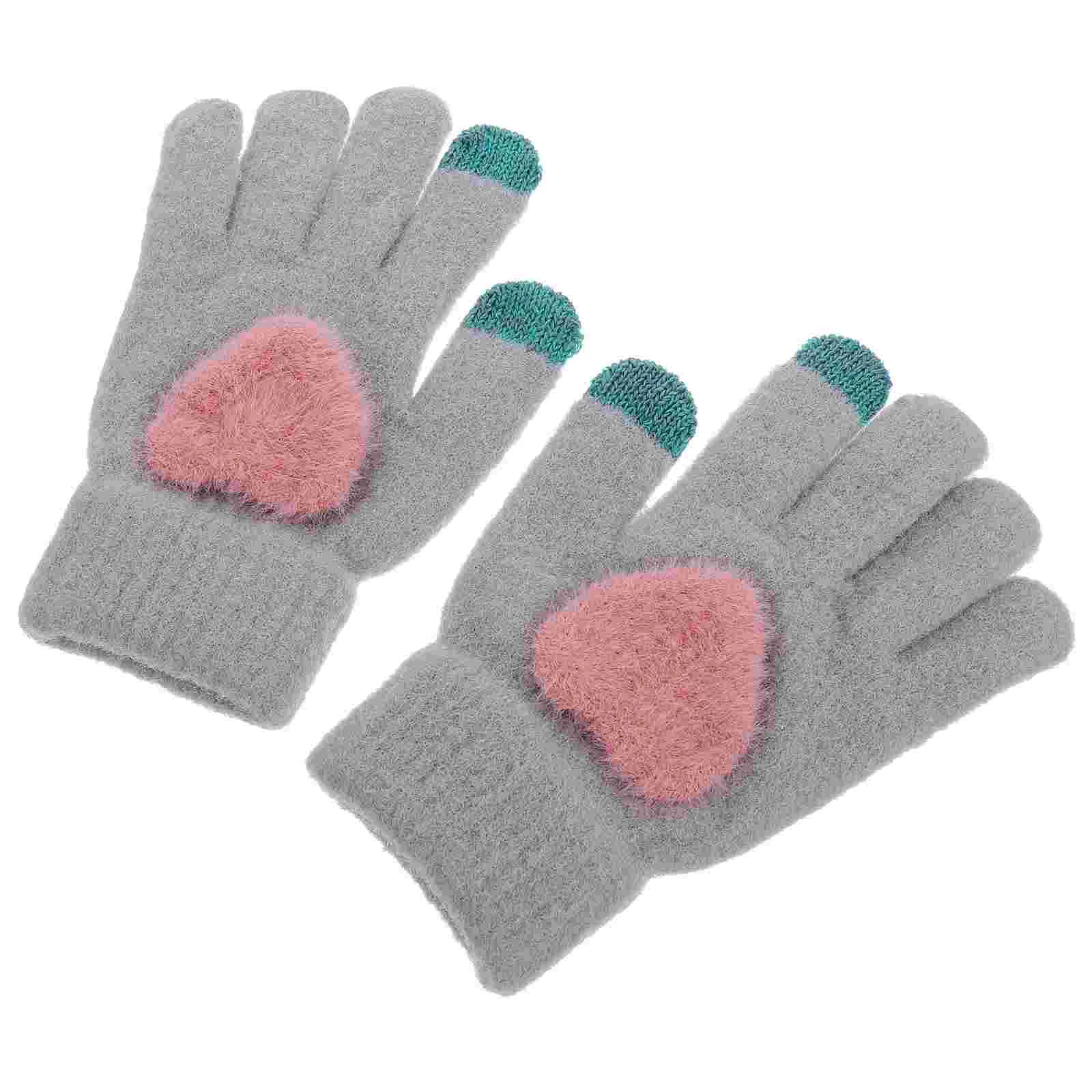 Gants en tricot cœur pour femme, doigt complet, optique, chaud, coupe-vent, peluche, hiver, ogo