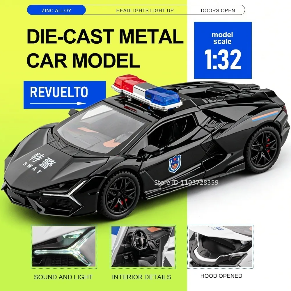 

1:32 Revuelto SVJ63 Model Sports Cars Alloy Diecast Simulation Supercars Sound Light Doors Opened Pull Back for Kids Edutainmen