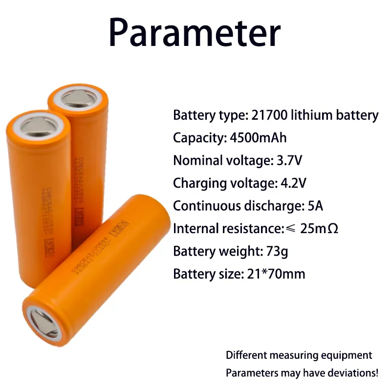 21700 Rechargeable Battery 4500mAh 3.7V Li-ion Cell for High Power Appliances and LED Flashlights 3C Discharge