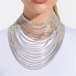 2022 Fashion Long Necklace for Women Vintage Silver Multi Layer Chain Tassel Necklace Statement Jewelry Collares Bijoux Collier