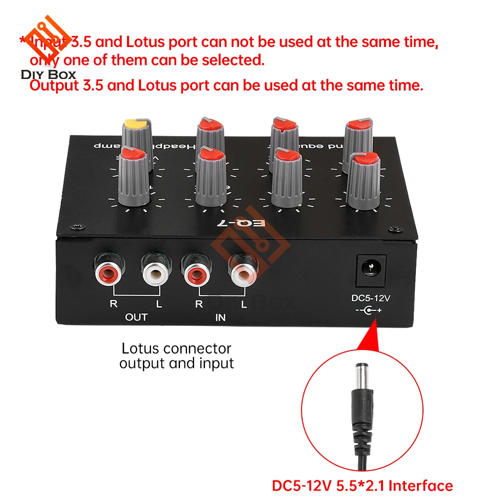 EQ-7 Audio Signal Preamplifier, Headphone Amplifier, 7 Band Equalizer, Ajustar High School, Bass Sound, Telefone, Computador, DC US Plug