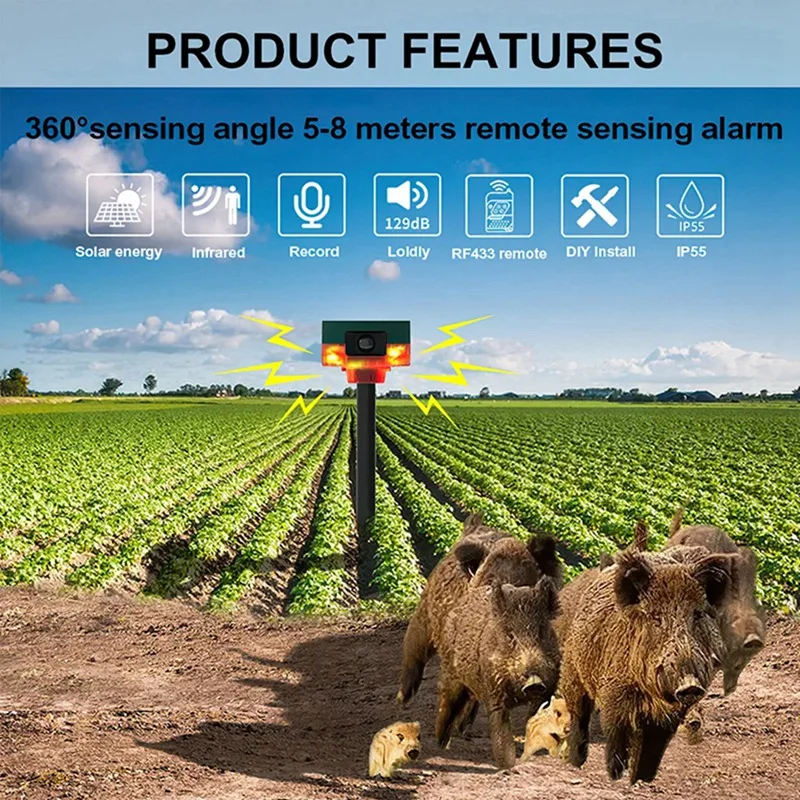 Y42A-พลังงานแสงอาทิตย์อินฟราเรด ALARM Motion Sensor Detector กันน้ํากลางแจ้งสัตว์ Repeller Security ALARM 129Db สุนัข Barking