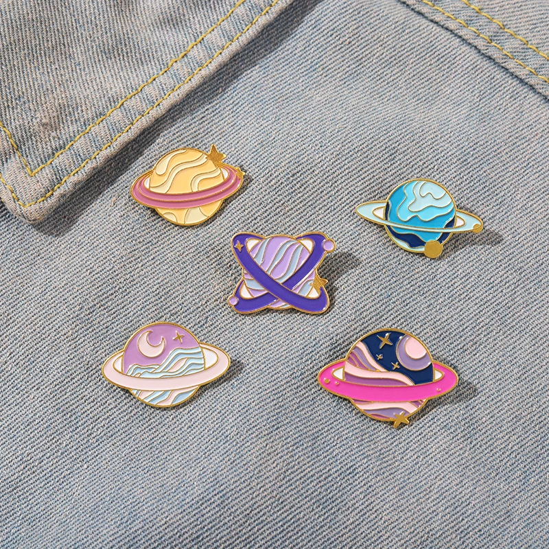 Space Planet Metal Cartoon Badge Bag Hat Lapel Women Jewelry Kid Astronaut Gifts Star Sky Galaxy Collection Enamel Brooch