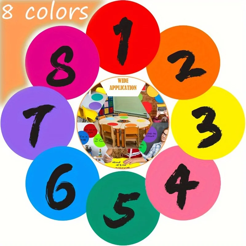 8 Pcs Removable Dry Erase Circle Dots, PVC Reusable Whiteboard Labels for Classroom Office Home, Walls Fridges Windows Decals