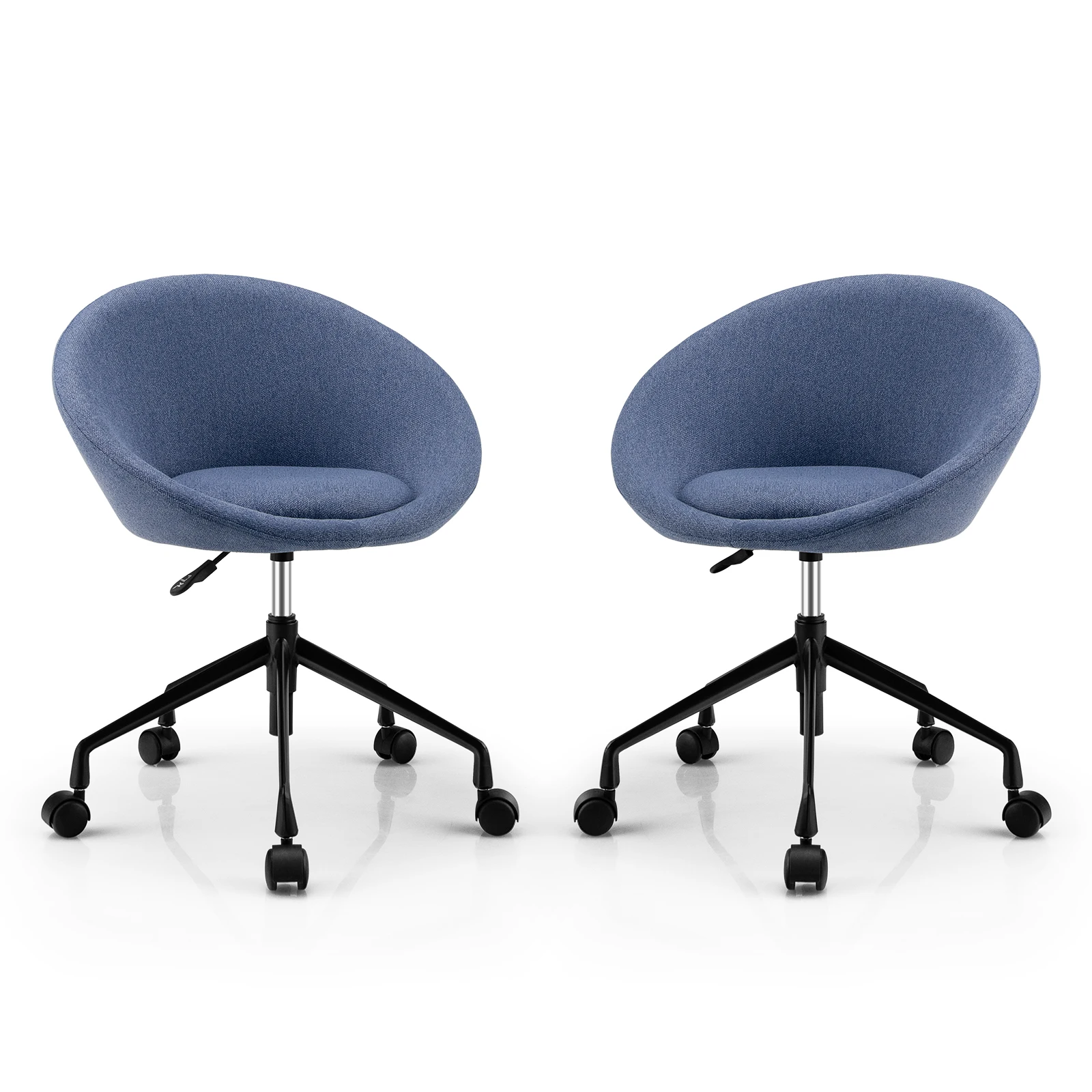 Set of 2 Adjustable Swivel Accent Chairs Linen Office Round Back Chair Blue