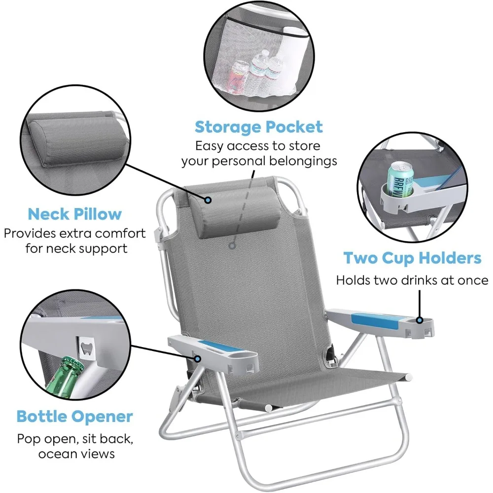 Rucksack-Strandstühle für Erwachsene, 5-Positionen-Liegestuhl, robuste Klappstühle, tragbarer flacher Outdoor-Stuhl mit