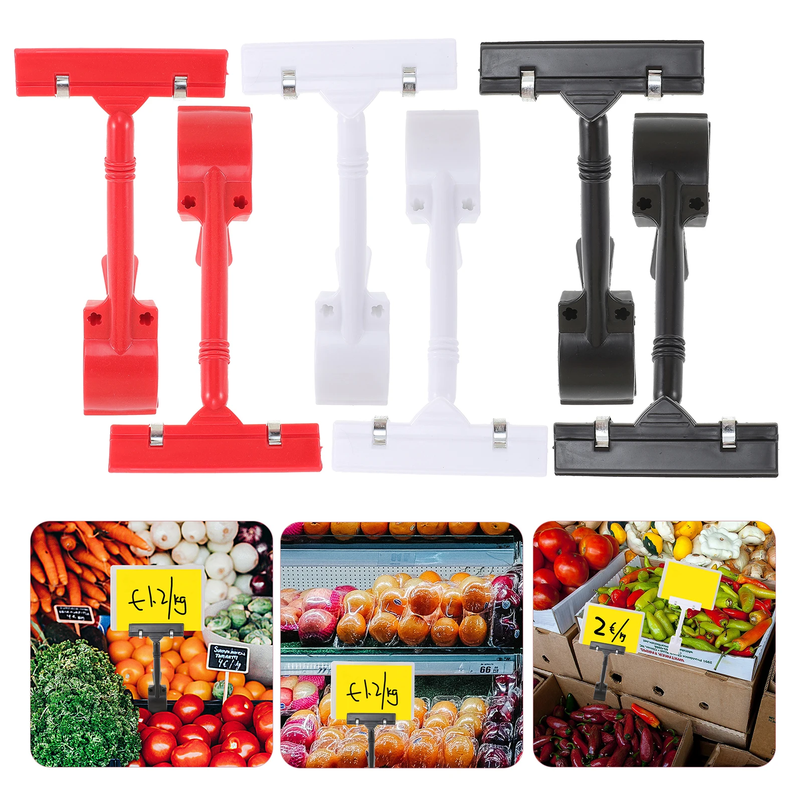 

9pcs Price Tag Holder Rotatable Label Clamp Double Clip Merchandise Sign Display Shelf Plastic Name Tag Clips For Menu