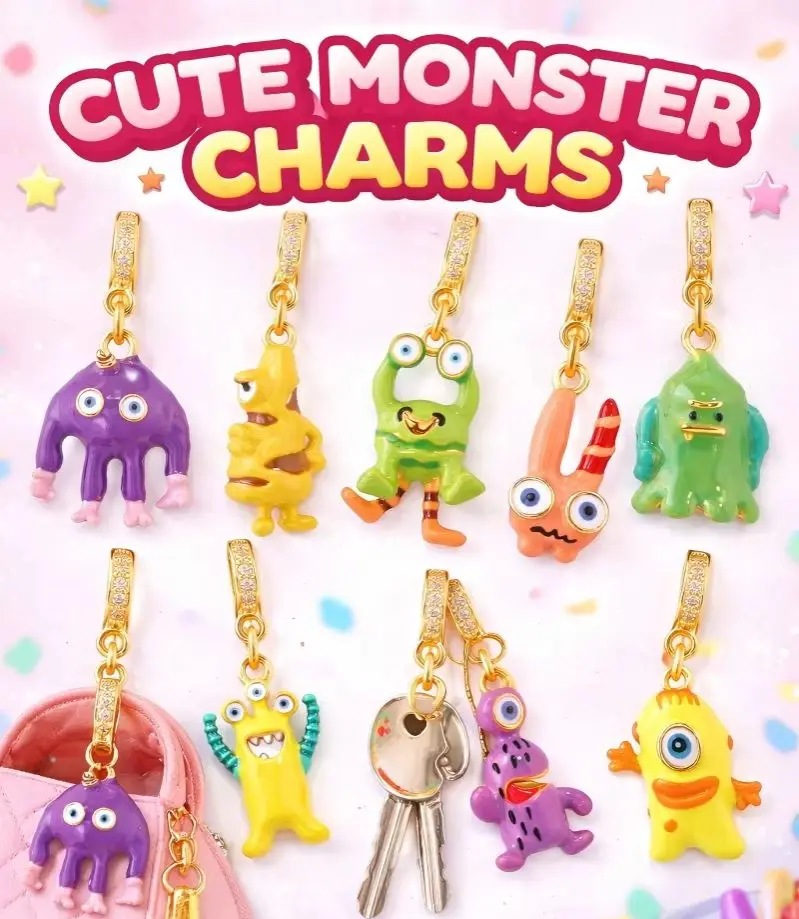 

Cute Cartoon Monster Keychain Gold Enamel Pendant Bag Charm for Women Girls Creative Jewelry Key Ring Necklace Pendant Gift