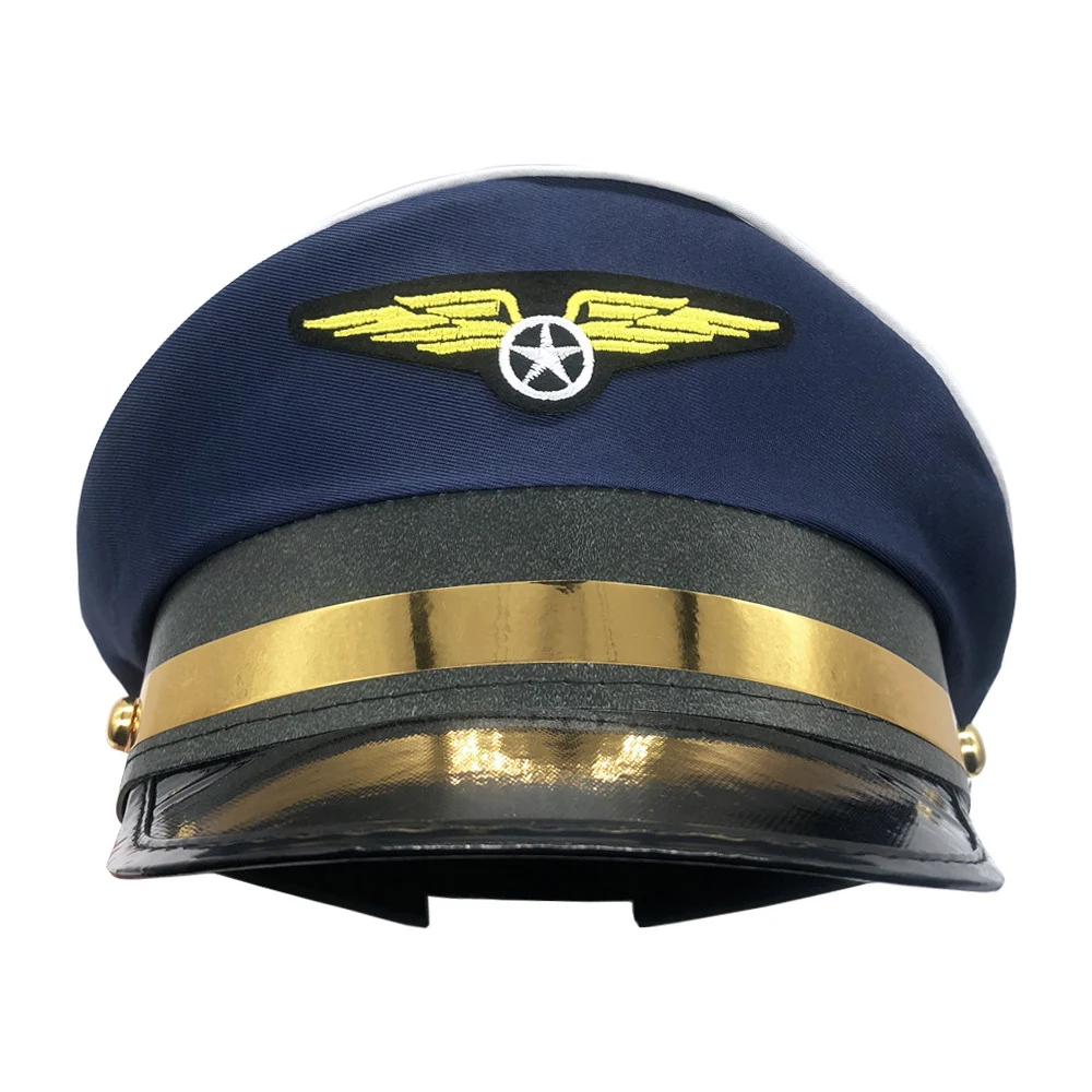 2 Farben Kapitän Hut Cosplay Luftfahrt Kappe Marine Party Kostüm Polizei Matrosen Kappen Leistung Kapitän Hut Mit Abzeichen Unisex 1 STÜCK – Detail 8