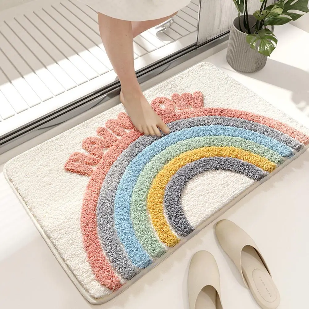 Bathroom Absorbent Non Slip Foot Pads Cute Cartoon Pattern Rug Imitation Cashmere Doormat Bathtub Side Carpet Entrance Door Mats