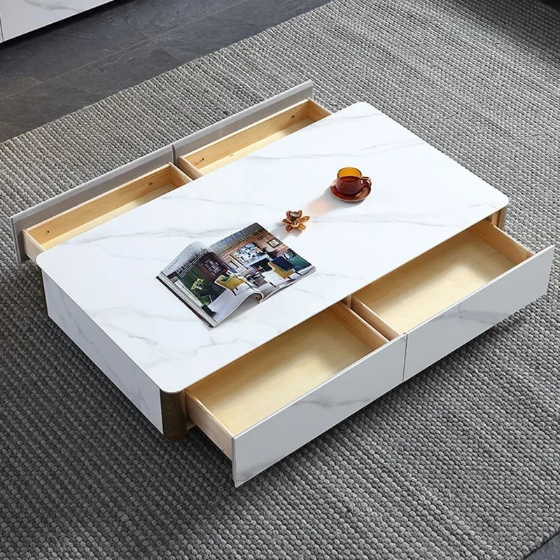 ٪ طقم طاولة قهوة إيطالية لغرفة المعيشة، طاولة قهوة ذات لوحة صخرية، حجم خزانة تلفزيون، طاولة قهوة مستطيلة بسيطة