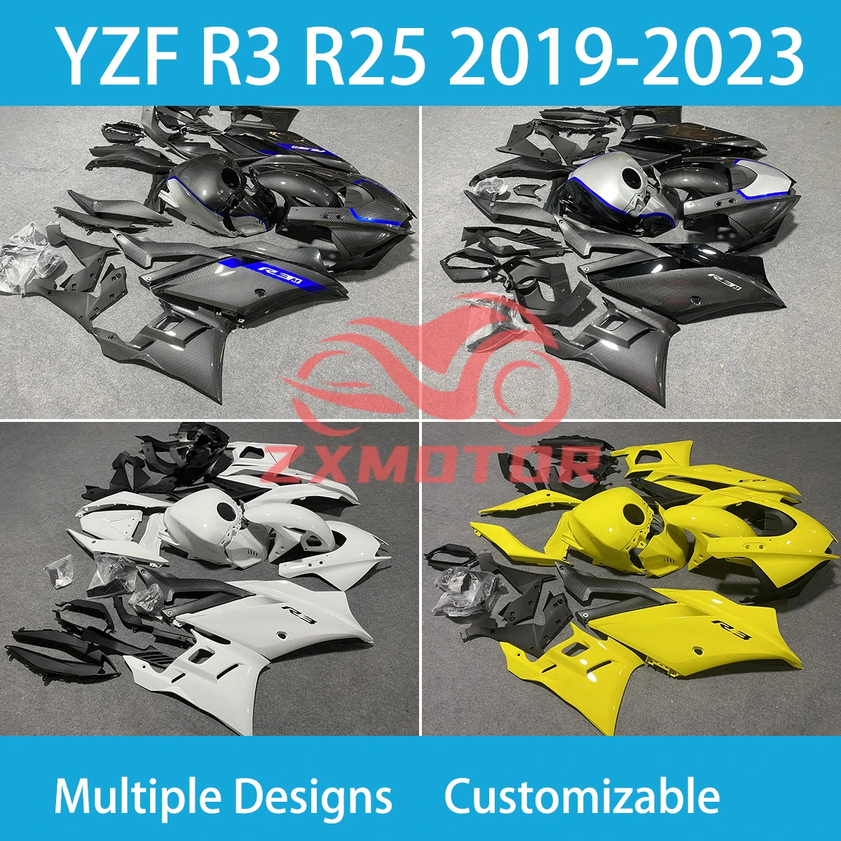 Fairing Set YZF R3 R25 2019 2020 2021 2022 2023 Motorcycle Fairings Kit Aftermarket for YAMAHA YZFR3 19 20 21 22 23