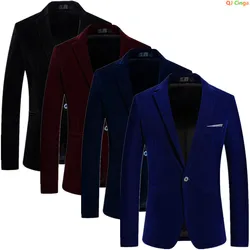Men's Blue Long Sleeve Blazer Jacket, Business Casual Corduroy Fabric Coats, Korean Slim Style Suit Jackets, Asian Size M-5XL