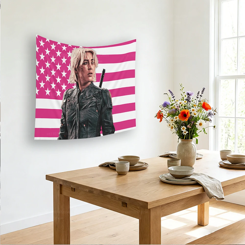 1pc Polyester Y-Yelena Belova Pink Flag Tapestry, F-Florence Pugh Wall Art, Indoor Home Decor Present