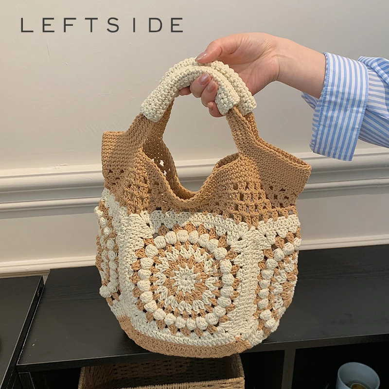 

LEFTSIDE Women's Patchwork Crochet Knit Handbag Retro Vacation Aesthetic Daily Casual Shopping Shoulder Bag 2026 New Handbags