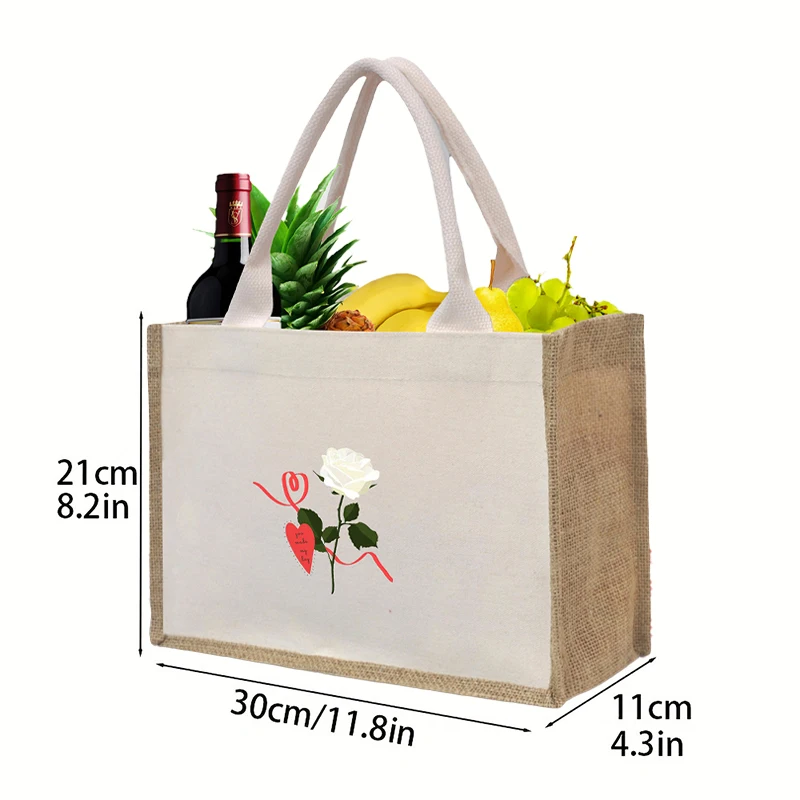 Sac fourre-tout en lin à motif série LOVE pour femme, sac à main de grande capacité, sac de rangement, sac à provisions évalué