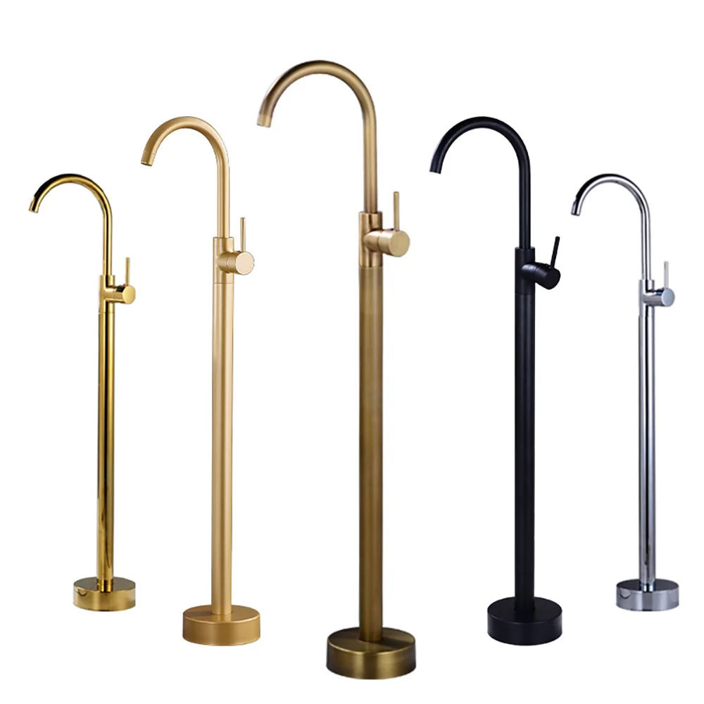 Tianview Floor Standing Bath Faucet Brass Vintage Freestanding Bathtub Side Post Basin Hot and Cold Shower Faucet