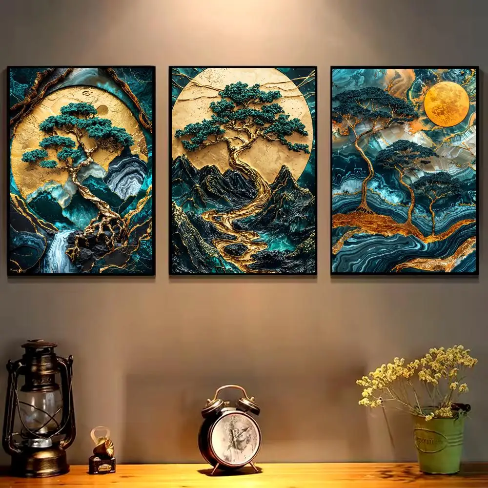 Tree of Harmony Art Painting Calligraphy Cotton Canvas Wall Art Poster - Aesthetic Painting for Living Room Bedroom Home Decor