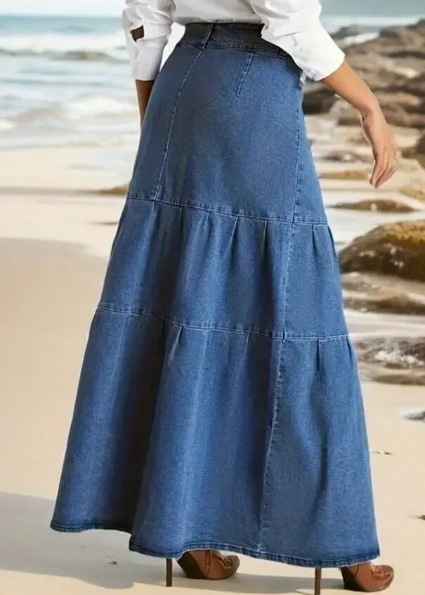 

Denim Long Skirt for Women summer Vintage Solid Colour High Waist Zipper Skirts Female Basics Jean A Line Casual 2025 Streetwear