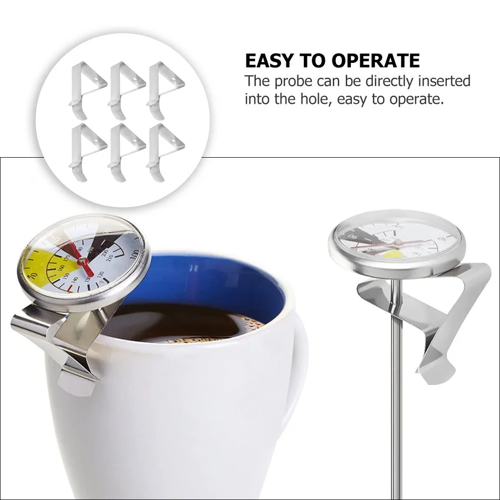 

6 Pcs Thermometer Coffee Cup Clip Probe Temperature Holders Oral Cooking Silver Meat Baby