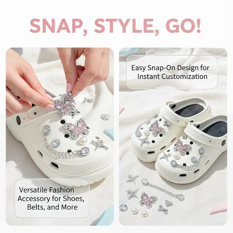 12Pcs Butterfly Shoe Charms DIY Chains Accessories Heart Star Shoes Buckles