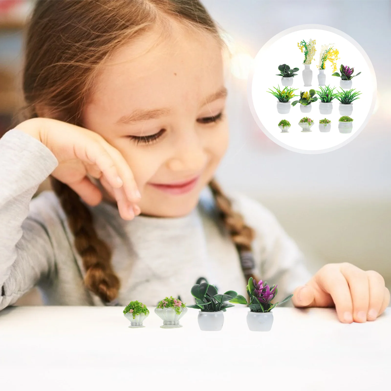 

13 Pcs Mini Flowerpot Model Models Toy House Plant Dolls Bonsai Potted Plants Miniature Fake Small Accessories Pots