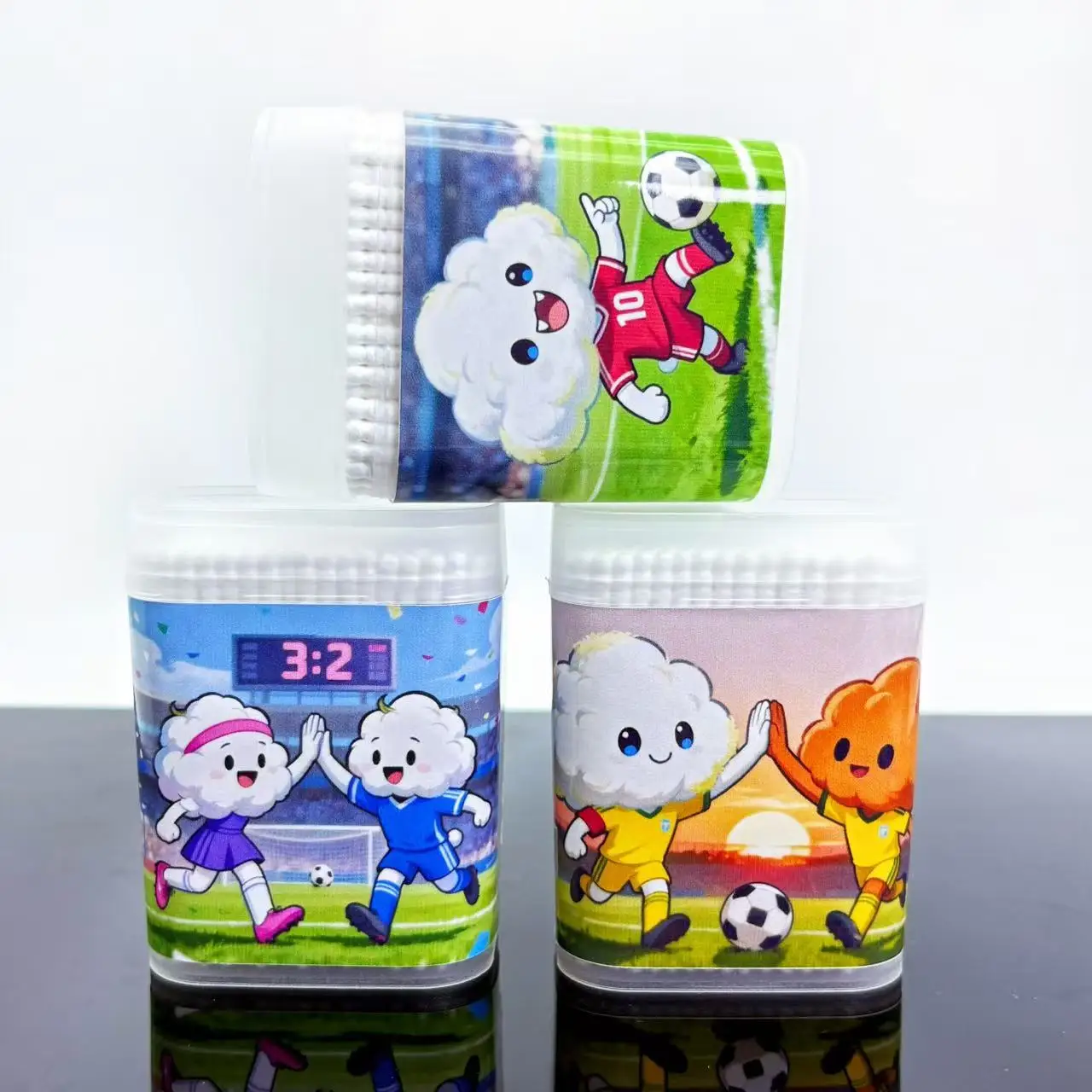 600개 월드컵 축구 테마 양면 면봉, 창의적인 팀 스포츠 요소 나선형 면봉 스틱