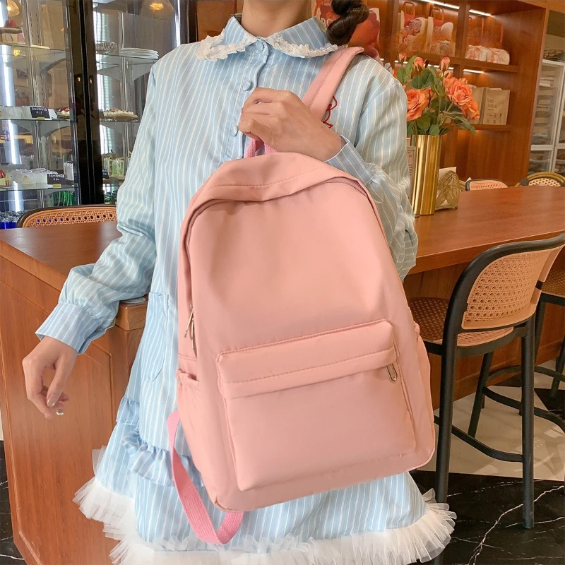 Mulheres mochila à prova dwaterproof água grande capacidade mochila escolar moda zíper cor sólida estudante menina casual bolsa de ombro mochilas